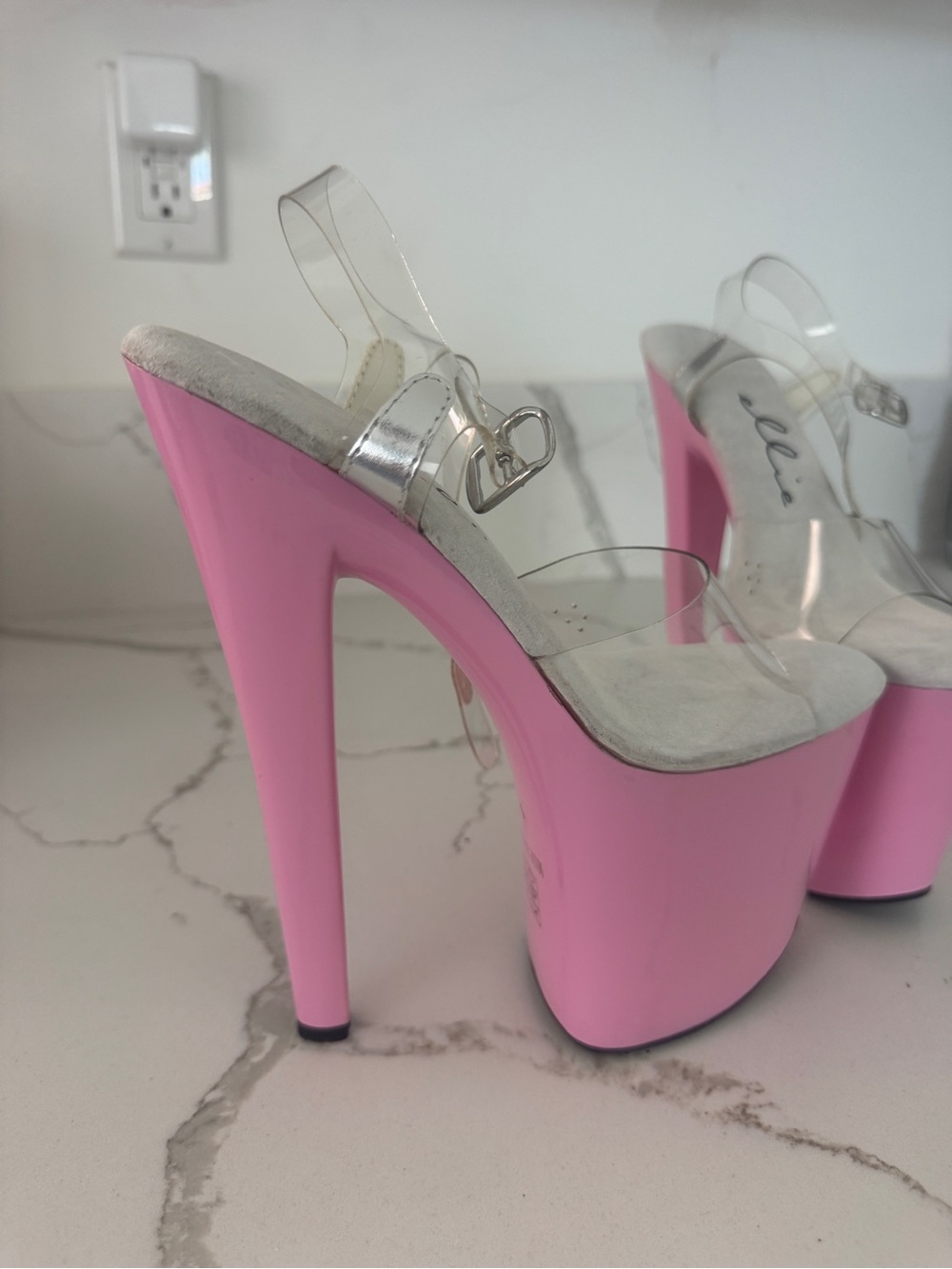Ellie Pink Platform High-Heel Sandals with Clear Straps